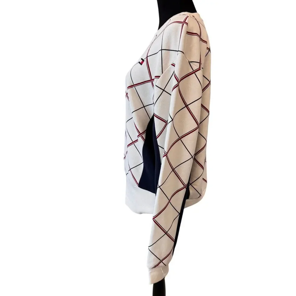 New TOMMY HILFIGER SPORT Women's Crewneck Long Sleeve Plaid Sweatshirt Size XXL